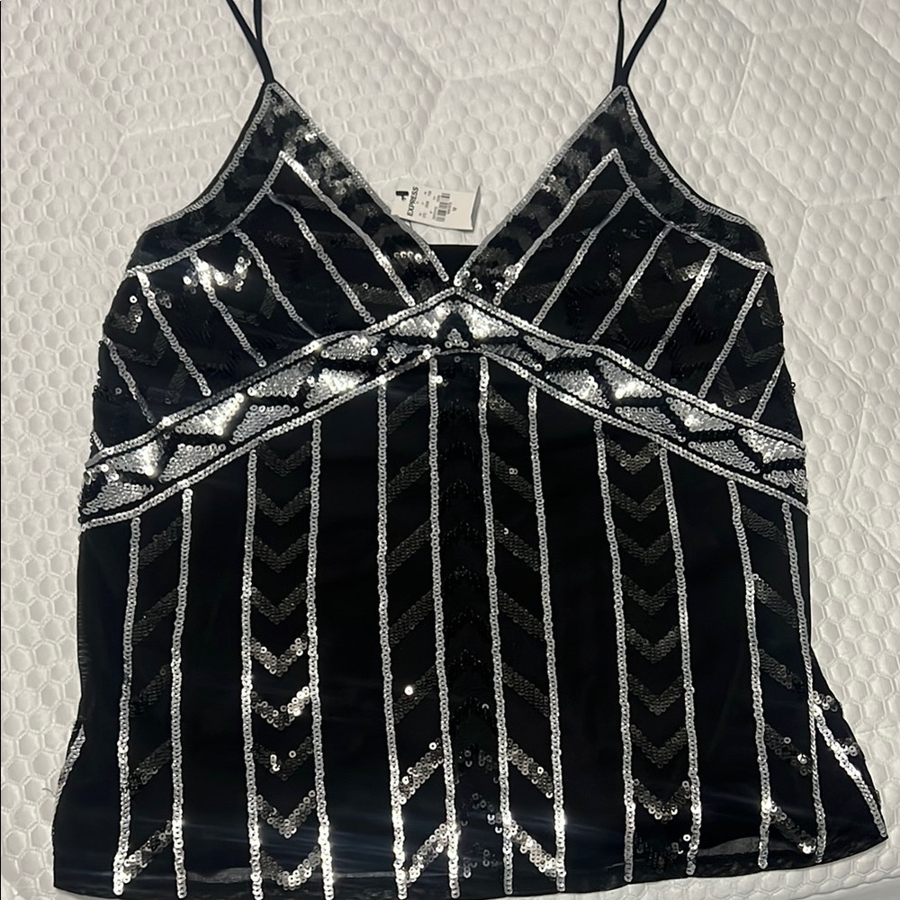 Express Black and White Sequin Embellished Camisole